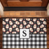 Santa Black Gingham Monogrammed Christmas Deurmat