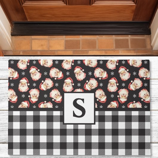 Santa Black Gingham Monogrammed Christmas Deurmat