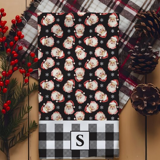  Santa Black Gingham Monogrammed Christmas Theedoek