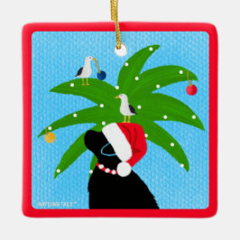 Santa Black Lab die de Kerstpalmboom snoeit Keramisch Ornament