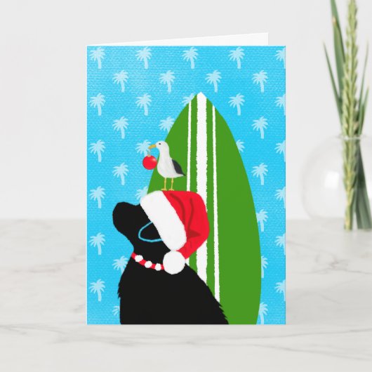 Santa Black Lab Surfboard Dog Christmas Kaart (Voorkant)