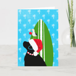 Santa Black Lab Surfboard Dog Christmas Kaart