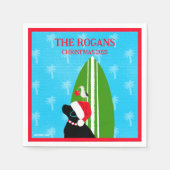 Santa Black Lab Surfboard Hond Zeemeeuw Kerstmis Servet (Voorkant)