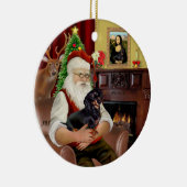 Santa-Black-Tan teckel (glad) Keramisch Ornament (Rechts)