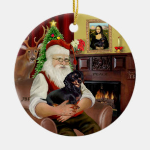 Santa-Black-Tan teckel (glad) Keramisch Ornament