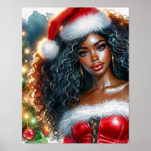 Santa Black Woman With Christmas Tree Poster (Voorkant)