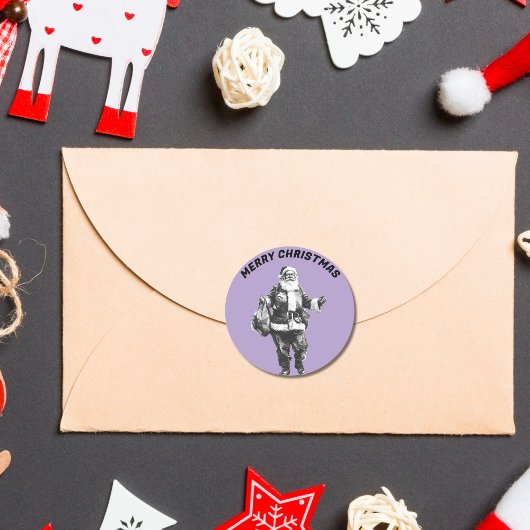 Santa Bleke Paarse Ronde Sticker