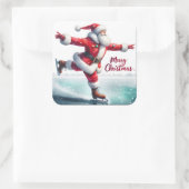 Santa blij schaatsen! vierkante sticker (Tas)
