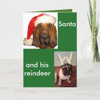 Santa Bloodhound en Rendier Franse Bulldog Feestdagen Kaart