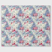  Santa Blue Christmas Tree Toile Wrap Cadeaupapier (Vlak)