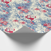  Santa Blue Christmas Tree Toile Wrap Cadeaupapier (Hoek)