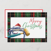 Santa Blue Crab met Mallet Christmas Kaart Custom (Voorkant / Achterkant)