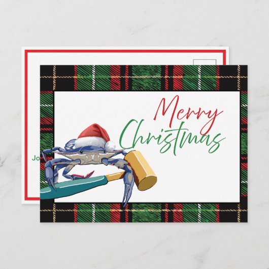 Santa Blue Crab met Mallet Christmas Kaart Custom (Voorkant / Achterkant)