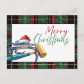 Santa Blue Crab met Mallet Christmas Kaart Custom (Voorkant)