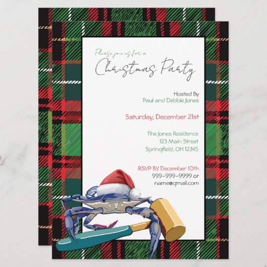 Santa Blue Crab met Mallet Kerstfeest Custom Kaart (Voorkant / Achterkant)