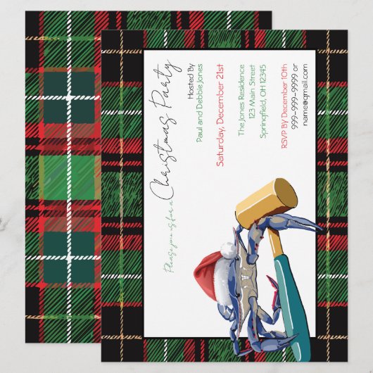 Santa Blue Crab met Mallet Kerstfeest Custom Kaart (Voorkant / Achterkant)