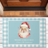  Santa Blue Gingham gepersonaliseerde kerst Deurmat