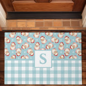 Santa Blue Gingham Monogrammed Christmas Deurmat