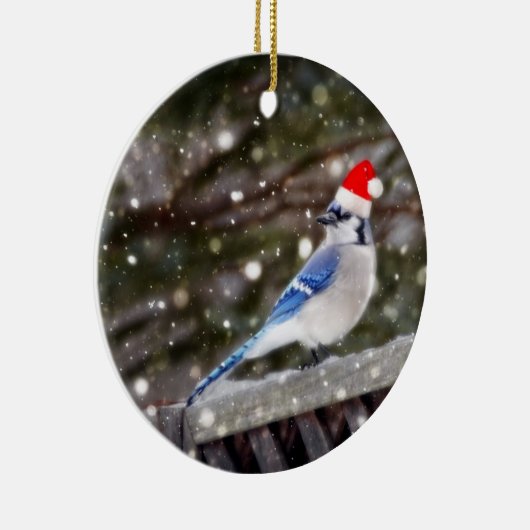 Santa Blue Jay Keramisch Ornament (Rechts)