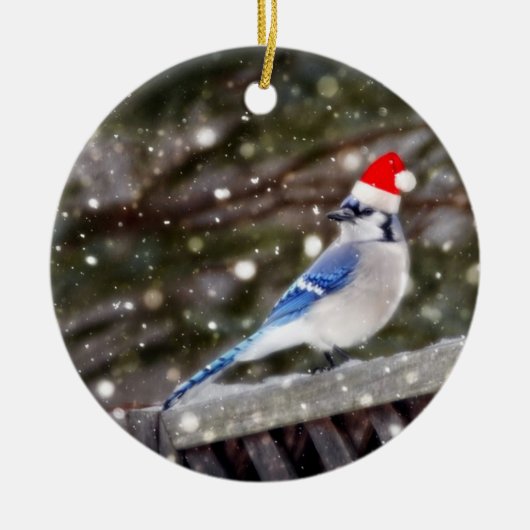 Santa Blue Jay Keramisch Ornament (Voorkant)