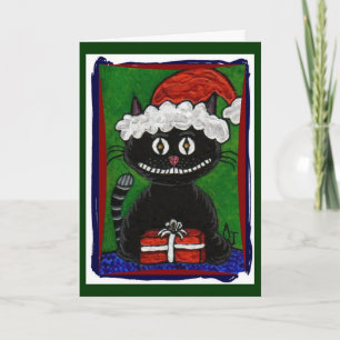 Santa Bo - Black Cat Christmas wenskaart (2) Feestdagen Kaart
