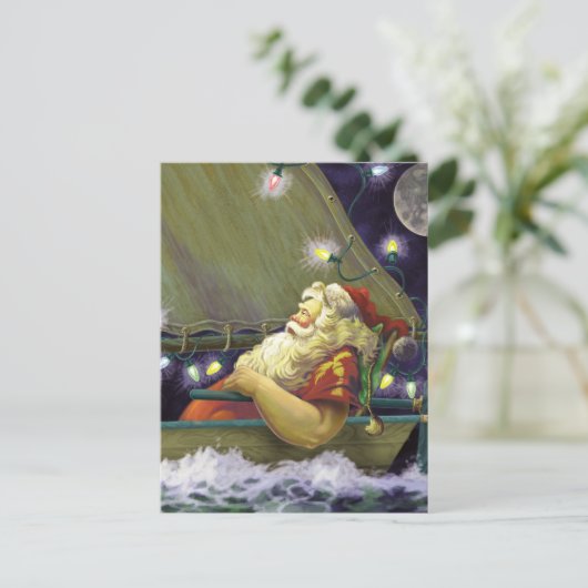 Santa Boat postcard Feestdagenkaart (Staand voorkant)