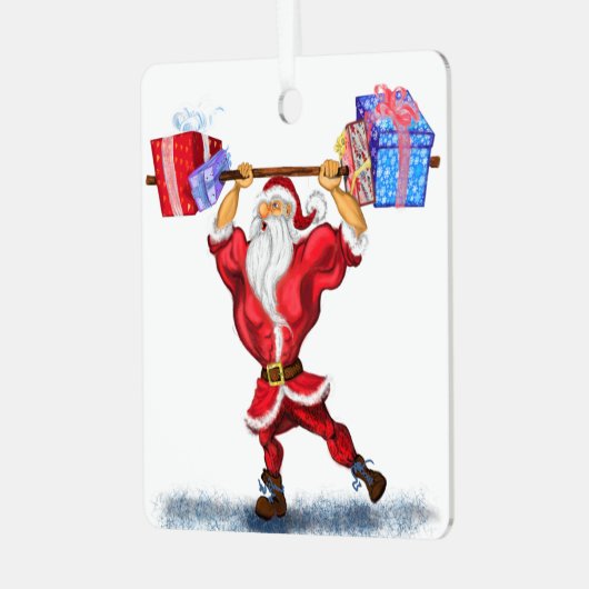 Santa Bodybuilder Grappige Kerst Ornament Gift (Voorkant links)