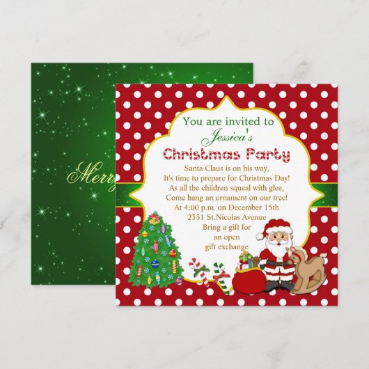 Santa, boom, kinderen kerstfeest met rotsen kaart (Voorkant / Achterkant)