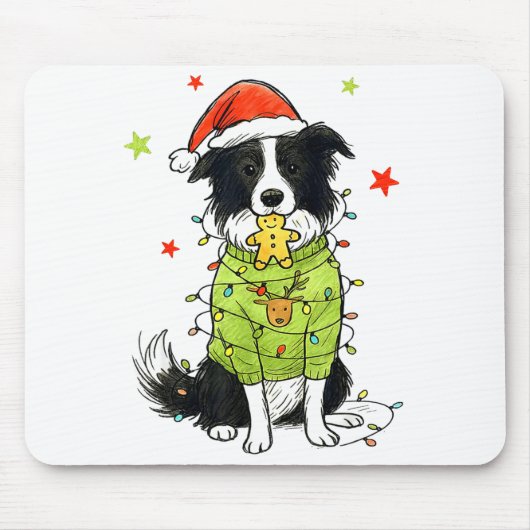 Santa Border Collie Christmas Border Collie Dog Mo Muismat (Voorkant)