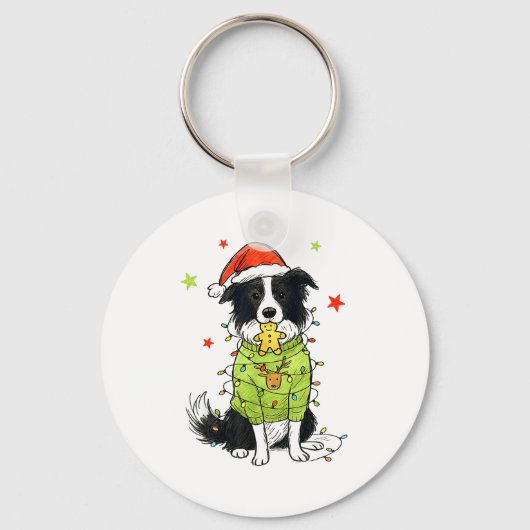 Santa Border Collie Christmas Border Collie Dog Mo Sleutelhanger (Voorkant)