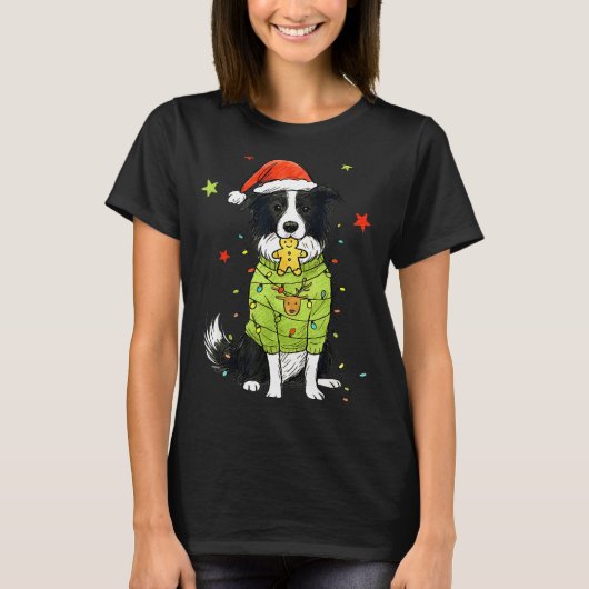 Santa Border Collie Christmas Border Collie Dog Mo T-shirt (Voorkant)