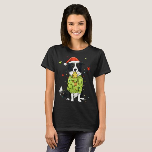 Santa Border Collie Christmas Border Collie Dog Mo T-shirt (Voorkant volledig)