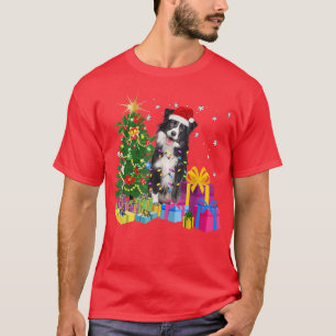 Santa Border Collie Dog kerstboom Light Funny T-shirt