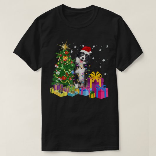 Santa Border Collie Dog kerstboom Light Funny T-shirt (Design voorkant)