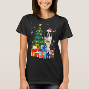 Santa Border Collie Dog kerstboom Light Xmas T-shirt