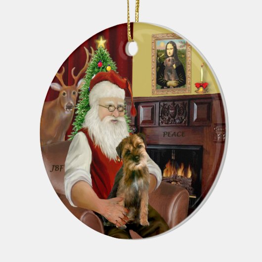 Santa - Border Terrier 1 Keramisch Ornament (Links)