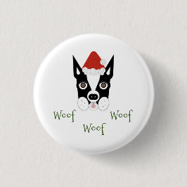 Santa Boston Terrier Pin Ronde Button 3,2 Cm