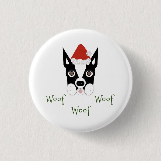 Santa Boston Terrier Pin Ronde Button 3,2 Cm (Voorkant)