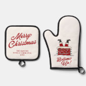 Santa Bottoms Up Funny Christmas Cooking Gift Ovenwant & Pannenlap Set (Voorkant)