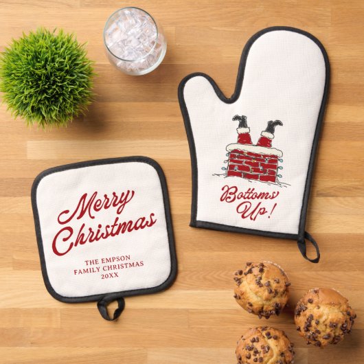 Santa Bottoms Up Funny Christmas Cooking Gift Ovenwant & Pannenlap Set (Top down)