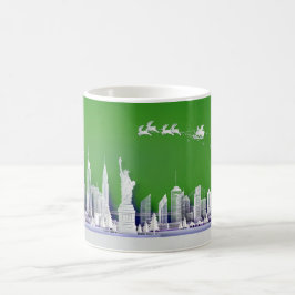 Santa boven New York City Kerst Groen Mok