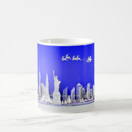 Santa boven New York City Kerstmis Blauwe Mok