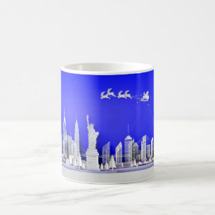 Santa boven New York City Kerstmis Blauwe Mok