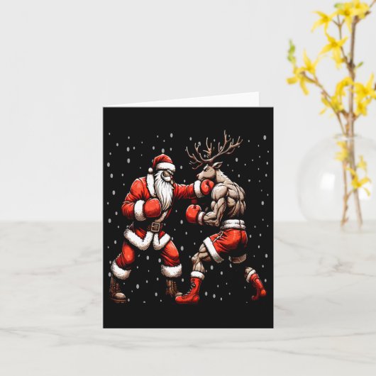Santa Boxing Rendier Kersttrui Kaart (Gele Bloem)