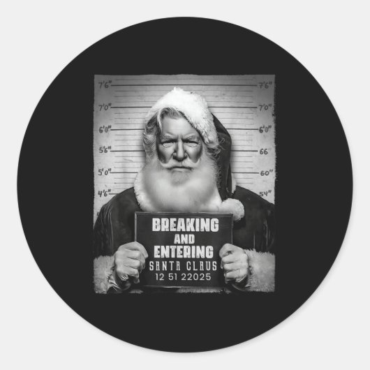 Santa Breaking Entering Mugshot Funny Christmas Ho Ronde Sticker (Voorkant)