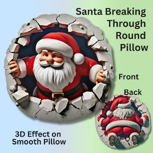Santa Breaking Through Wall - 3D-effect Rond Kussen