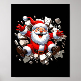 Santa Breaking Through Wall Xmas Toddler Boys Kids Poster