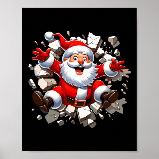 Santa Breaking Through Wall Xmas Toddler Boys Kids Poster (Voorkant)