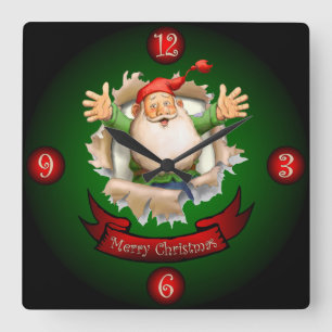 Santa Breakthrough ~ Merry Kerstmis Greetings ~ Vierkante Klok