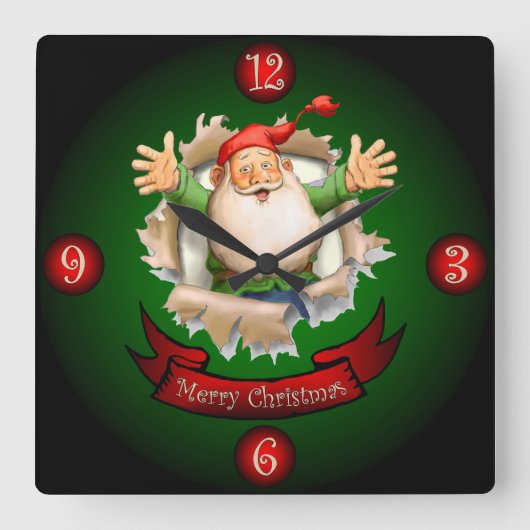 Santa Breakthrough ~ Merry Kerstmis Greetings ~ Vierkante Klok (Voorkant)